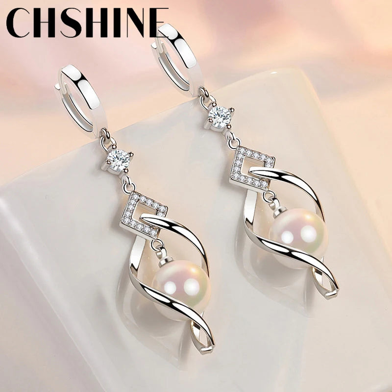 CHSHINE 925 Sterling Silver Natural Pearl Rotate Earrings for Women's Wedding Gift Fashion Jewelry