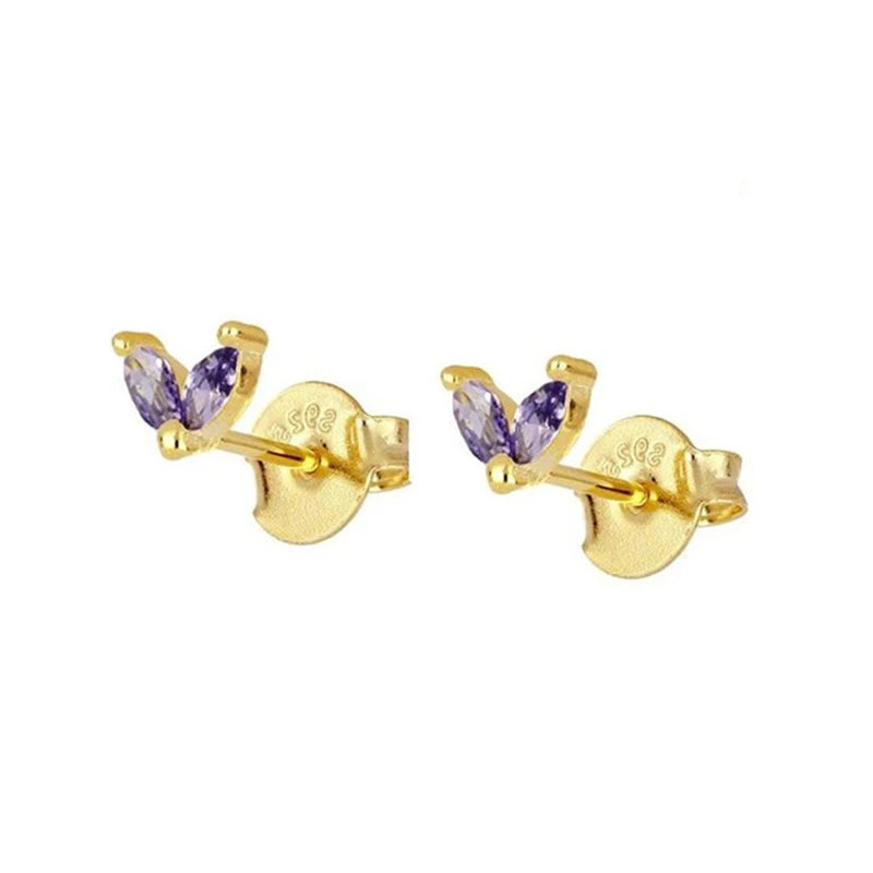 CCFJOYA 100% 925 Sterling Silver Purple Zircon CZ Small Stud Earrings For Women Girls Gold Color Piercing Earings Jewelry