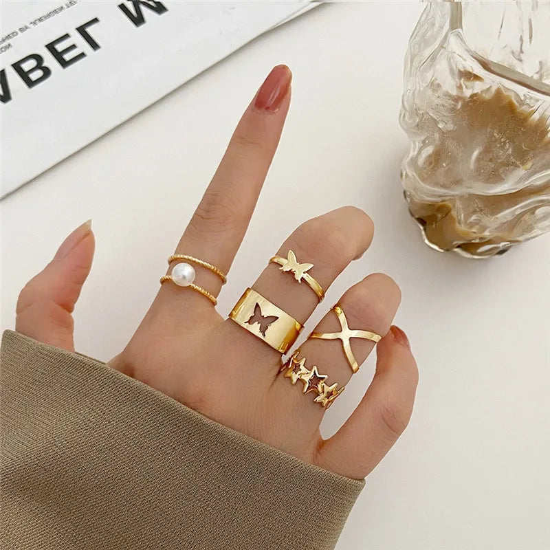 Punk Geometric Silver Color Chain Wrist Bracelet For Women Men Ring Charm Set Couple Emo Fashion Jewelry Gifts Pulsera Mujer