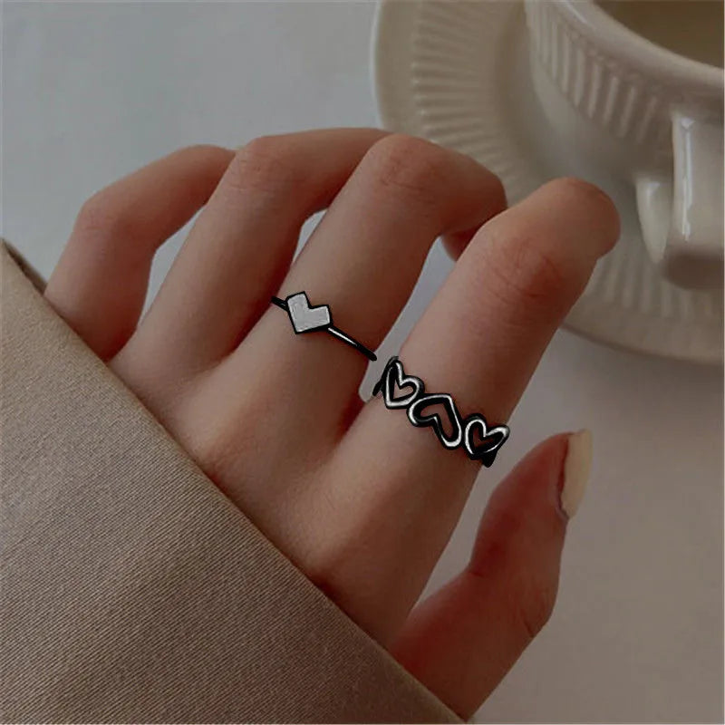 Punk Geometric Silver Color Chain Wrist Bracelet For Women Men Ring Charm Set Couple Emo Fashion Jewelry Gifts Pulsera Mujer