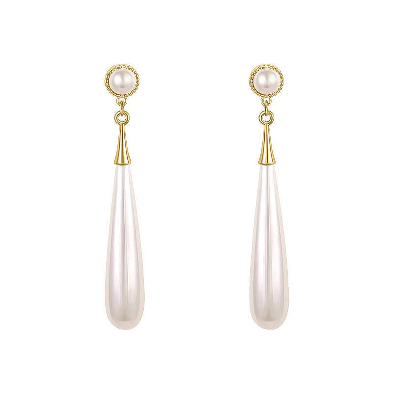 French Elegant Temperament Imitation Pearl Drop Shaped Long Earrings Party Premium Accessories For Womens Fashion Luxury Jewelry