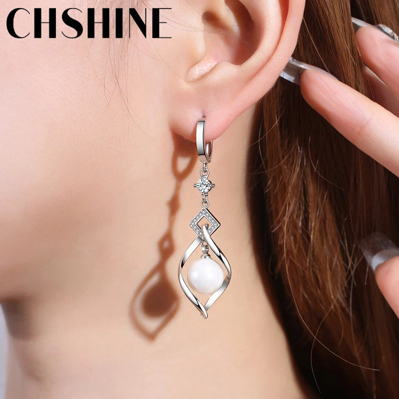 CHSHINE 925 Sterling Silver Natural Pearl Rotate Earrings for Women's Wedding Gift Fashion Jewelry