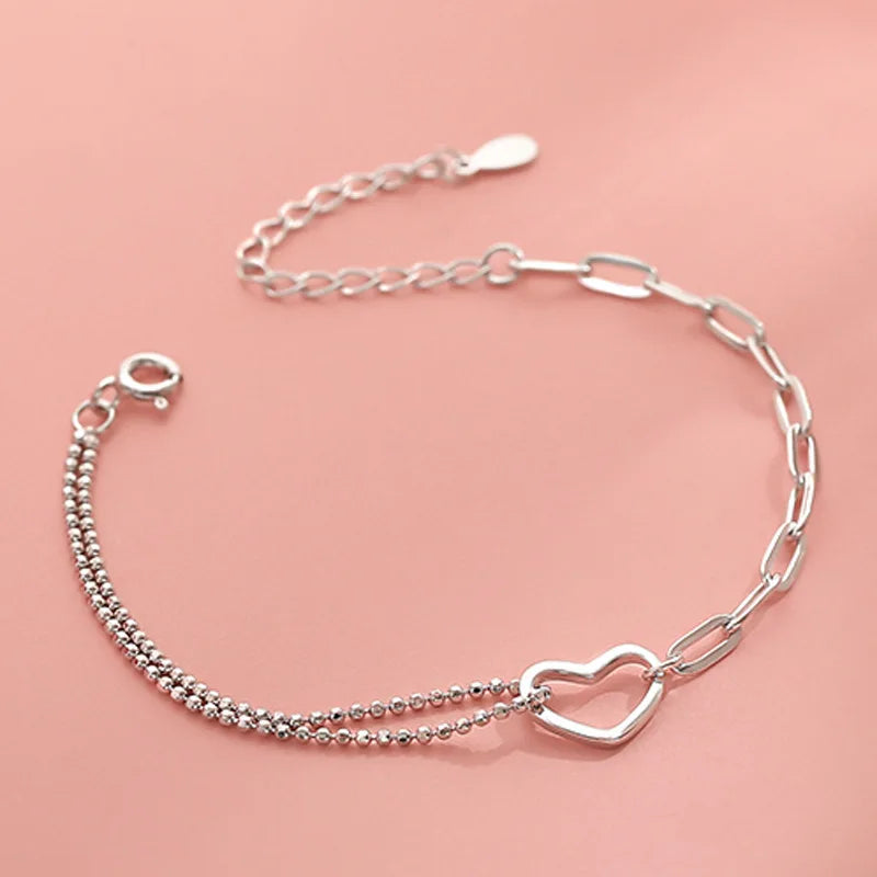 CIAXY Silver Color Double Stitching Chain Bracelets for Women Personality Hollow Love Bracelet Creativity Jewelry pulseras mujer