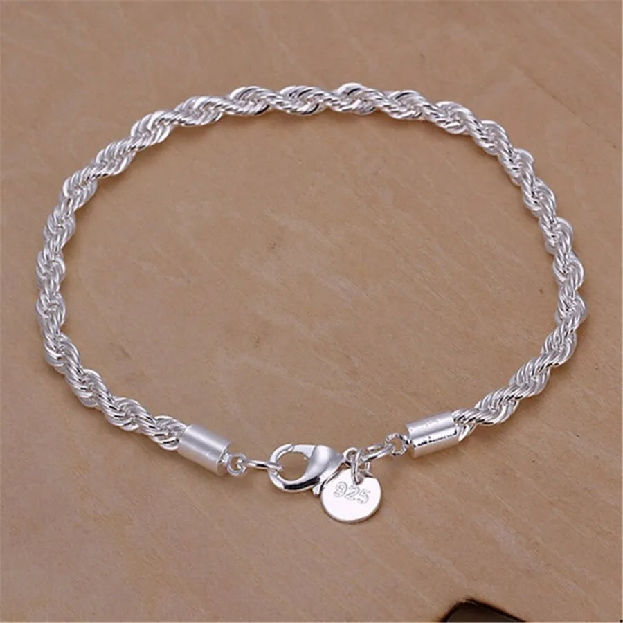 Silver Color 4mm Chain Male Twisted Rope Necklace Bracelets Fashion Women Men Silver High Quality Jewelry Set