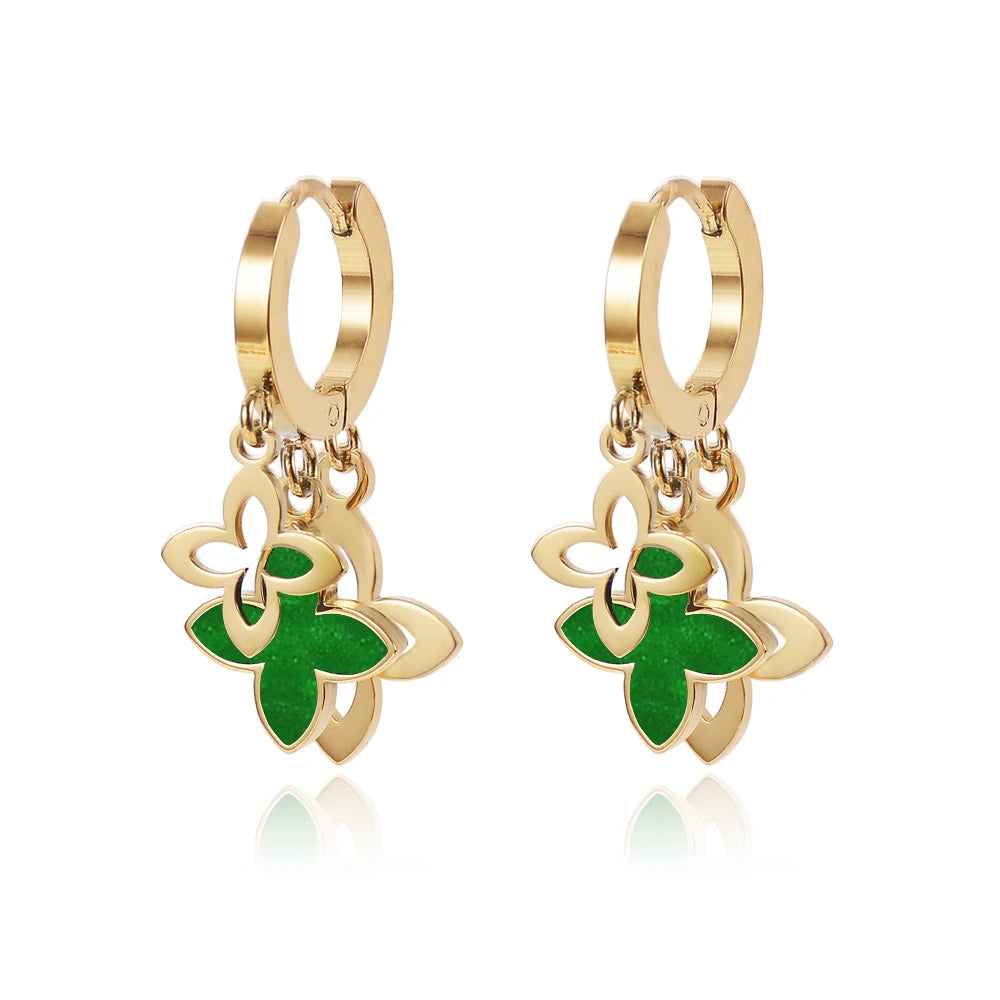 Korean Fashion Version of the New Four-leaf Clover Earrings for Women Classic Zircon Flower Pierced Ear Buckle Upscale Jewelry