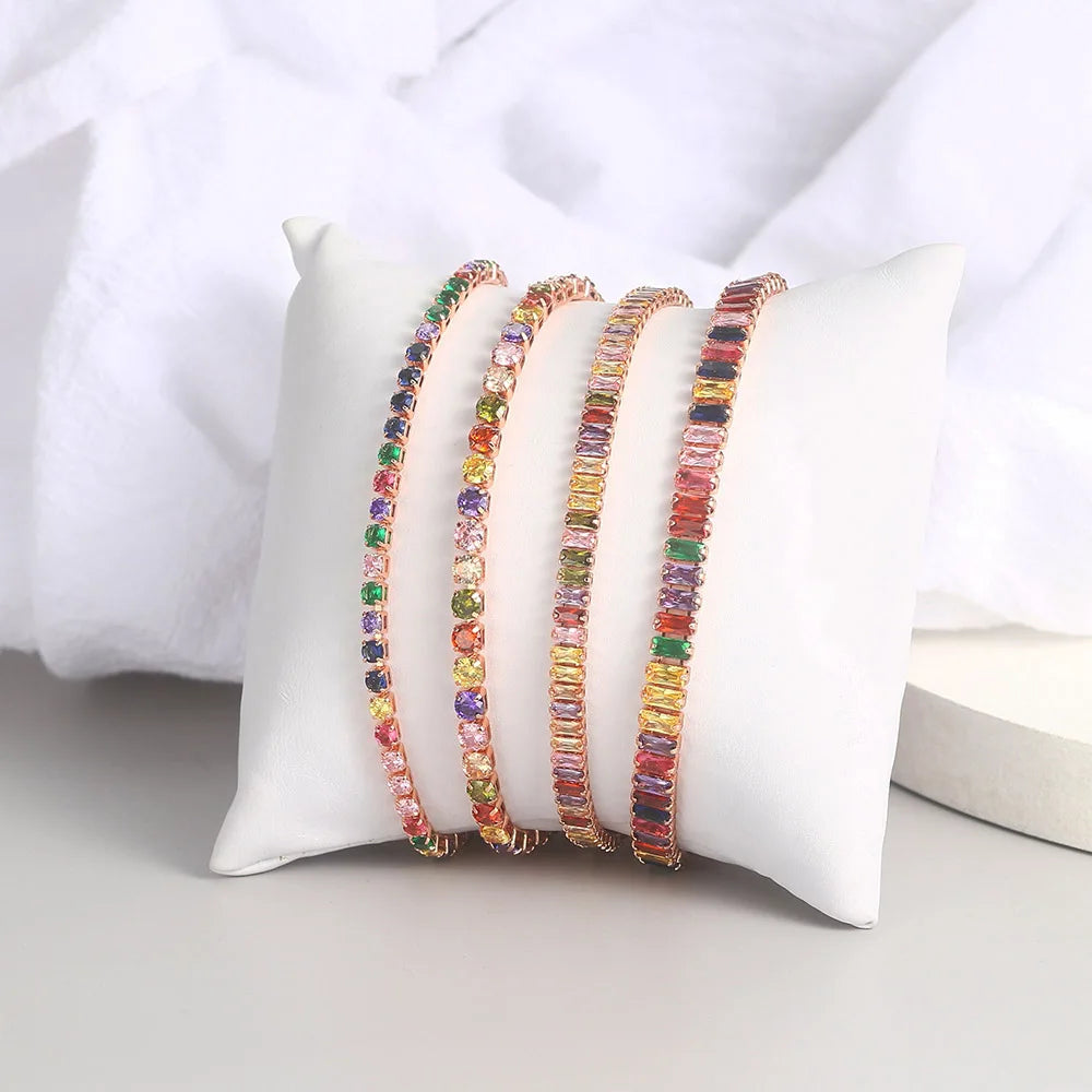 Fashion Luxury Cute Multicolor Cubic Zirconia Crystal Tennis Bracelets For Women Adjustable Handmade Lced Out Chain Jewelry Gift