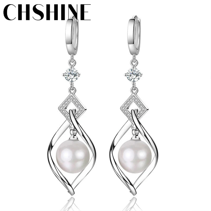 CHSHINE 925 Sterling Silver Natural Pearl Rotate Earrings for Women's Wedding Gift Fashion Jewelry