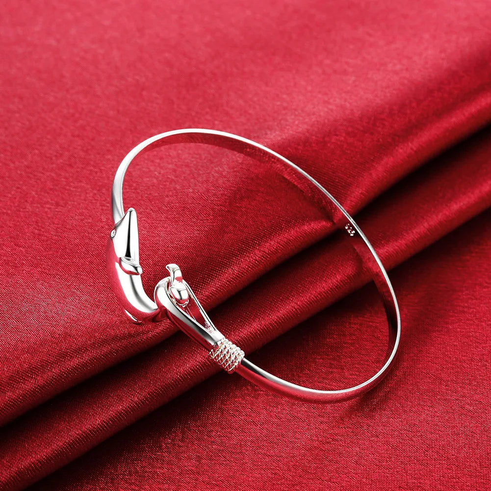 Hot 925 Sterling Silver Bracelets for Women fine cute dolphin bangle adjustable Jewelry Fashion Party Gifts Girl student