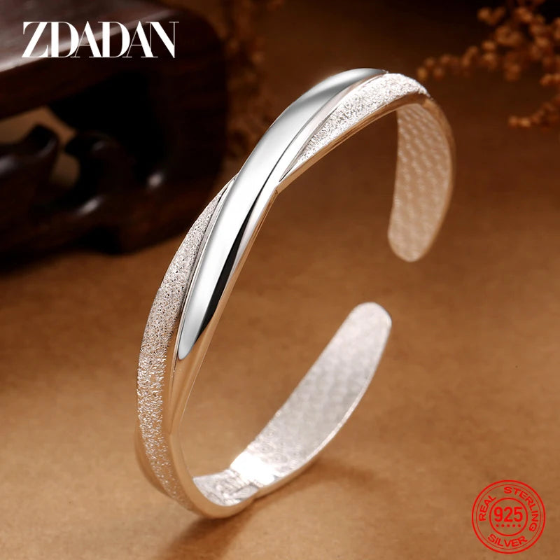 ZDADAN 925 Silver Scrub Open Bangle For Women Fashion Jewelry