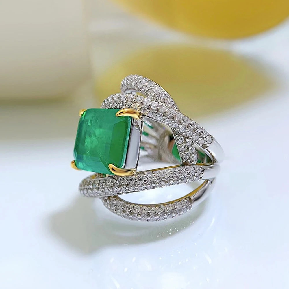 WUIHA Real 925 Sterling Silver Emerald Cut 5 Carat Emerald Simulated Moissanite Gemstone Ring for Women Gifts Drop Shipping