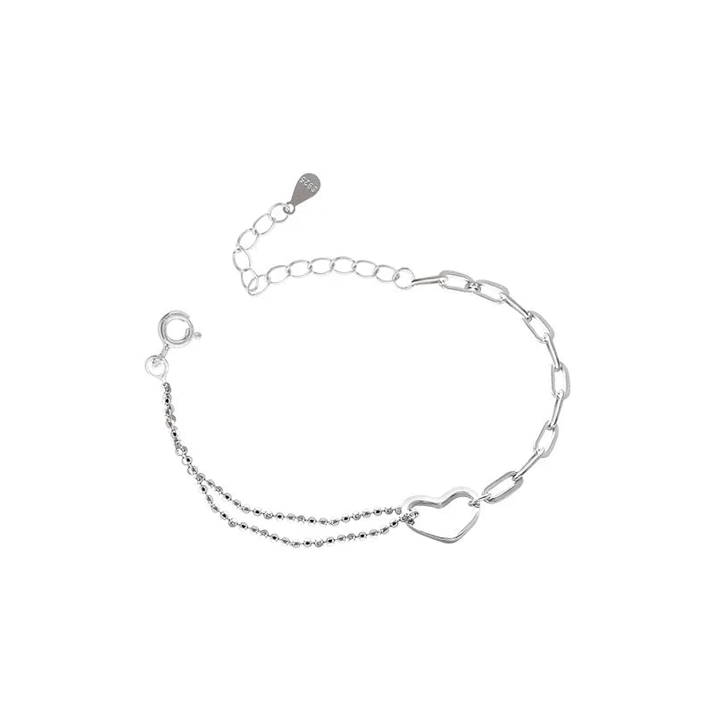 CIAXY Silver Color Double Stitching Chain Bracelets for Women Personality Hollow Love Bracelet Creativity Jewelry pulseras mujer