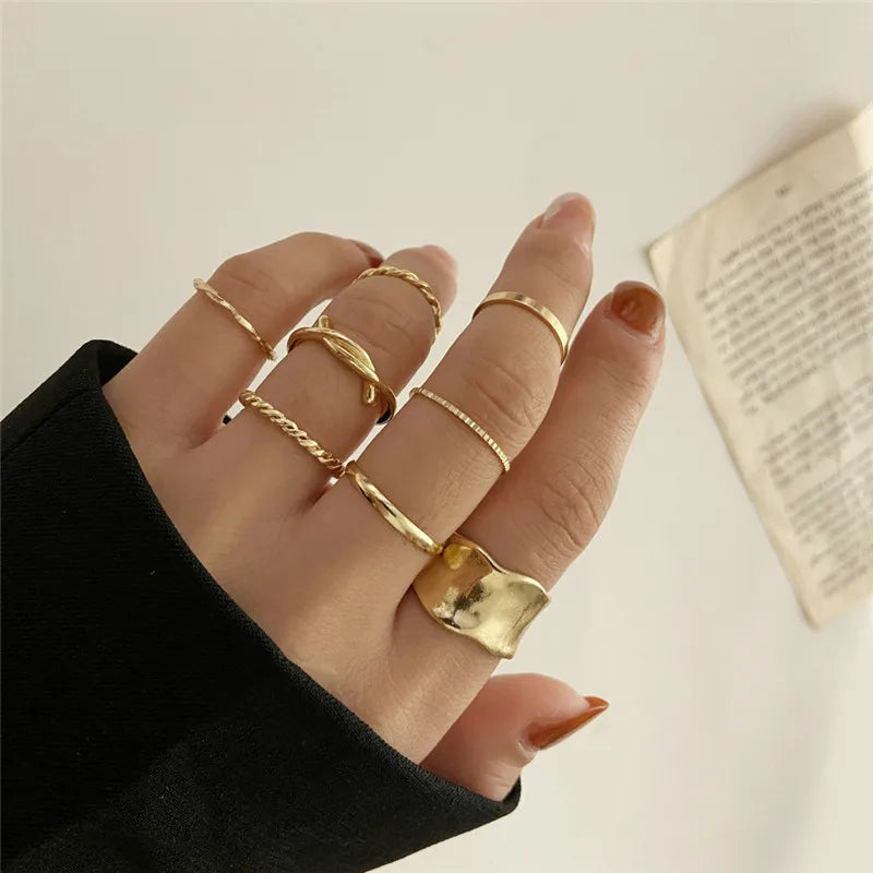 Punk Geometric Silver Color Chain Wrist Bracelet For Women Men Ring Charm Set Couple Emo Fashion Jewelry Gifts Pulsera Mujer