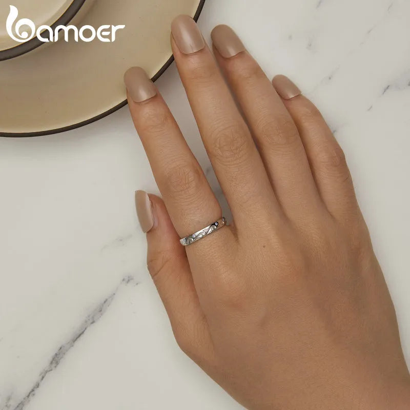 Bamoer 925 Sterling Silver Season Series Sea Wave Finger Ring Butterfly Ring Leaf Band for Women Birthday Gift Fine Jewelry