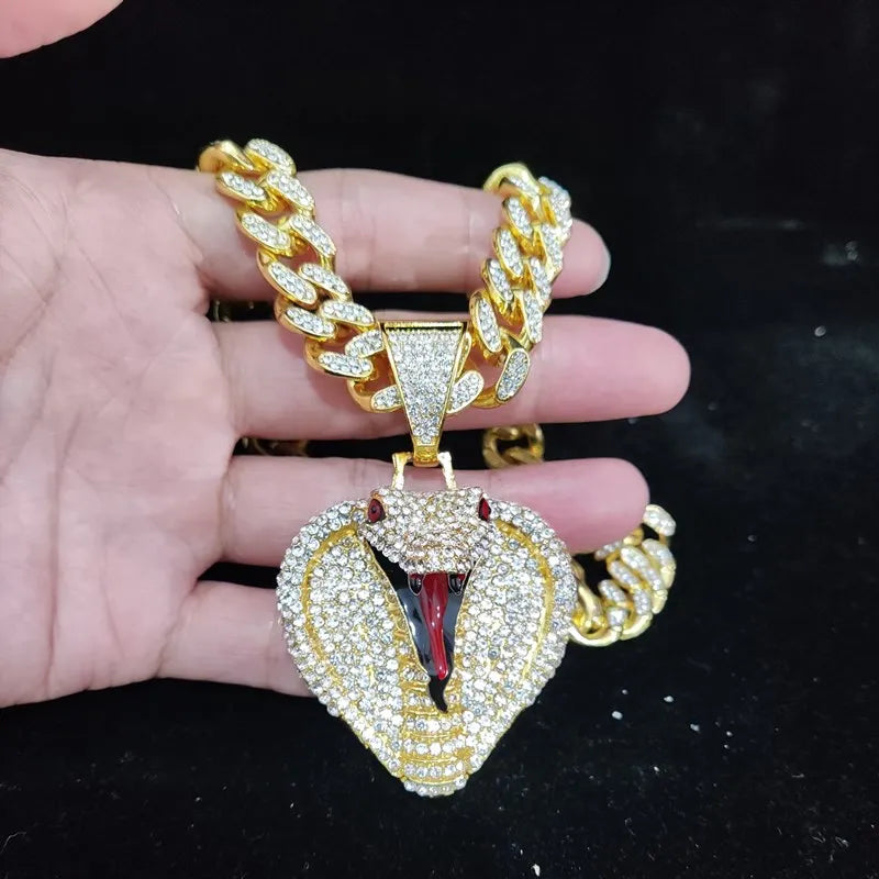 Men Women Hip hop Snake Shape Pendant Necklace with 13mm Crystal Cuban Chain Hiphop originality Necklaces fashion Charm jewelry