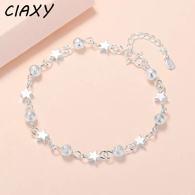 CIAXY Silver Color Small Fresh Star Bracelets for Women Personality Round Bead Bracelet Korean Fashion Jewelry Hot Sale