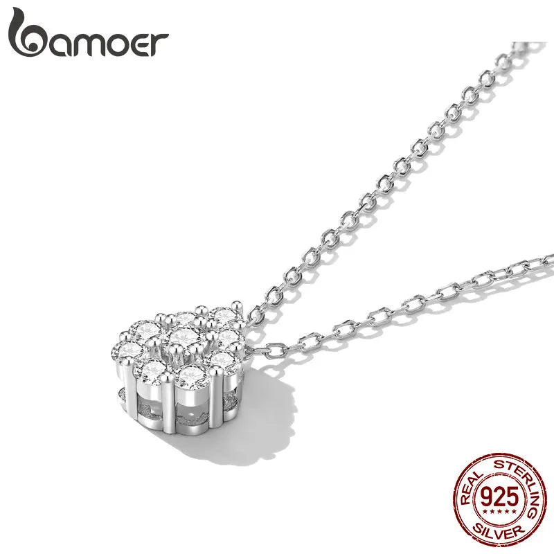 BAMOER 14K Gold Plated Pave Setting CZ Pear/Square Cut Solitaire Pendant Necklace for Women |Slider Adjustable | With Gift Box