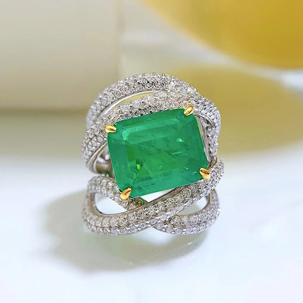 WUIHA Real 925 Sterling Silver Emerald Cut 5 Carat Emerald Simulated Moissanite Gemstone Ring for Women Gifts Drop Shipping