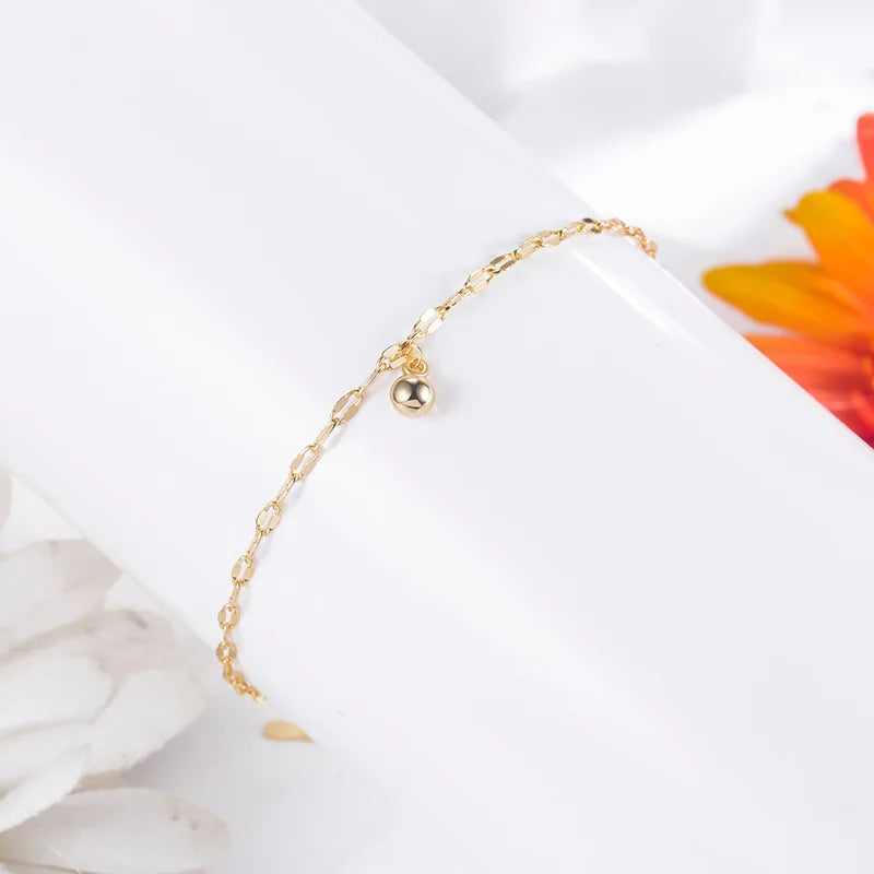 KOFSAC Luxury Trendy Round Bead Anklet For Women 925 Silver Foot Jewelry New Geometric Flat Chain Anklets Lady Summer Gift