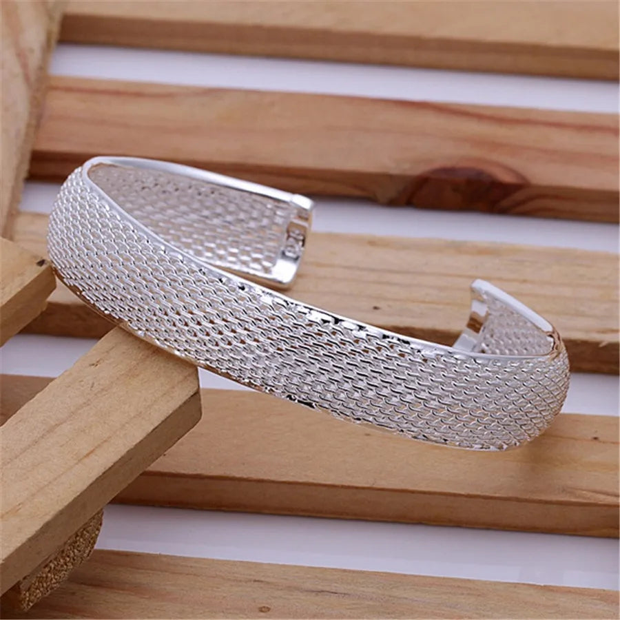 New 925 Sterling Silver Bracelets for Women elegant net bangle adjustable Jewelry Fashion Party Girl student Christmas Gifts