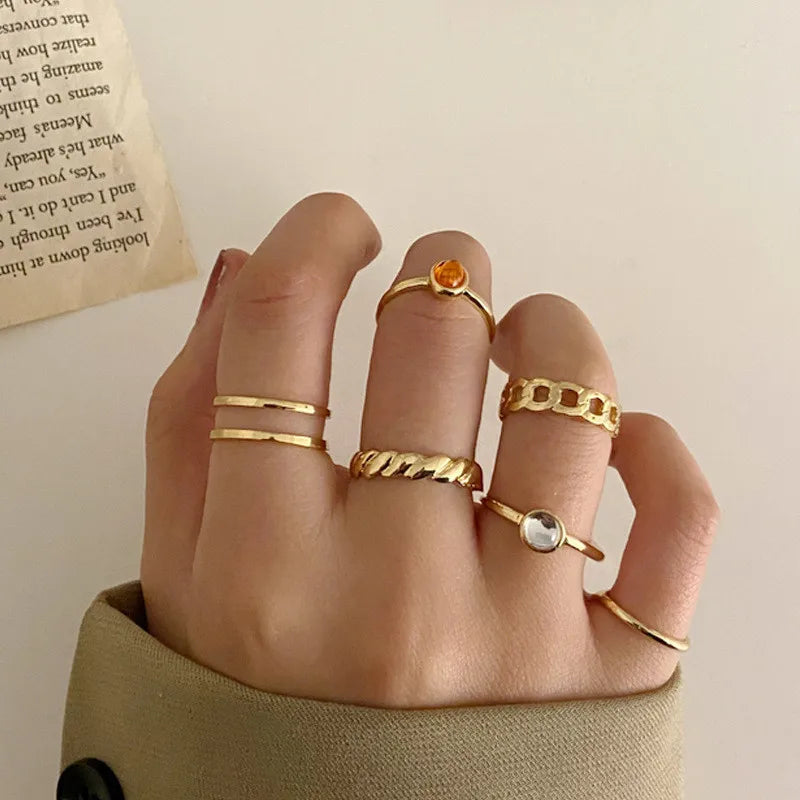 Punk Geometric Silver Color Chain Wrist Bracelet For Women Men Ring Charm Set Couple Emo Fashion Jewelry Gifts Pulsera Mujer