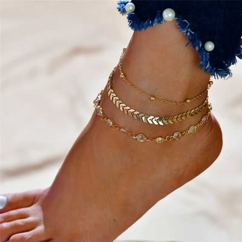 Bohemia Gold Silver Color Chain Ankle Bracelet On Leg Foot Jewelry Boho Pineapple Star Charm Anklet Set For Women Accessories