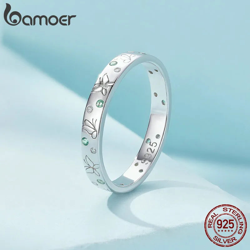 Bamoer 925 Sterling Silver Season Series Sea Wave Finger Ring Butterfly Ring Leaf Band for Women Birthday Gift Fine Jewelry