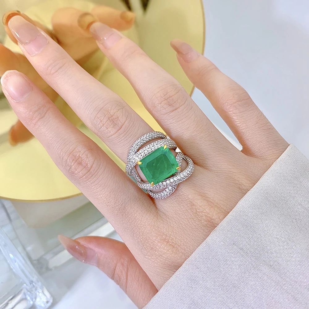 WUIHA Real 925 Sterling Silver Emerald Cut 5 Carat Emerald Simulated Moissanite Gemstone Ring for Women Gifts Drop Shipping