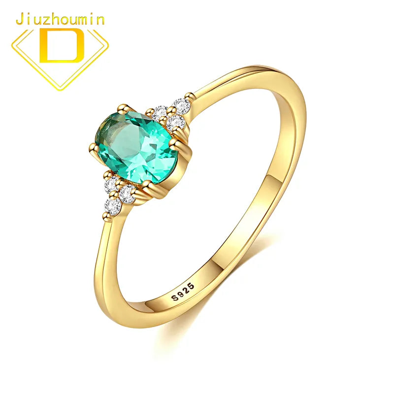 Luxury Emerald Gemstone Ring 925 Sterling Sliver Rings for Women Gold Plated Green Stone Zircon Classic Party Gift Fine Jewelry