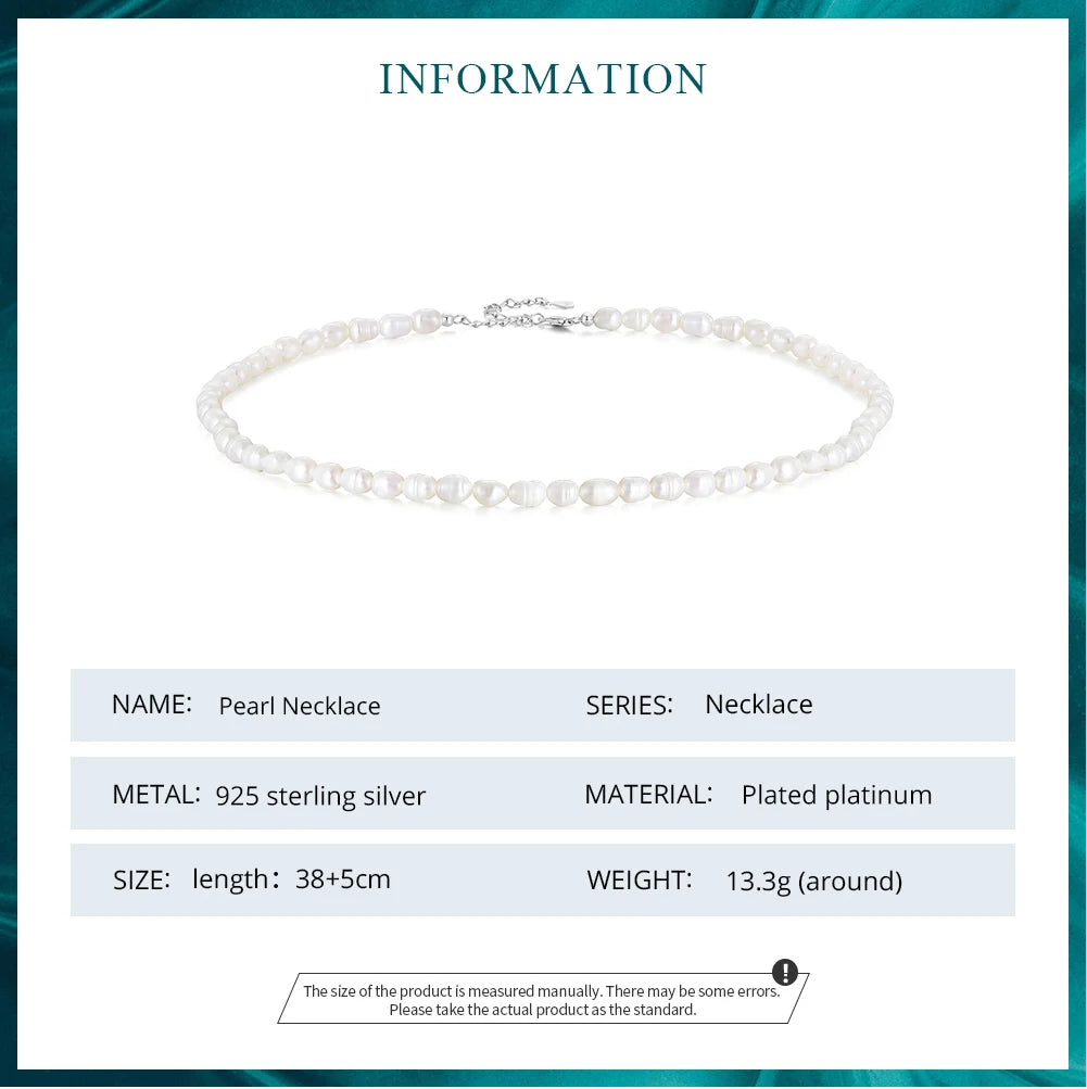 Bamoer 925 Sterling Silver Natural Pearl Necklace Irregular Fresh Water Pearl Neck Chain for Women Elegent Fine Jewelry BSN272