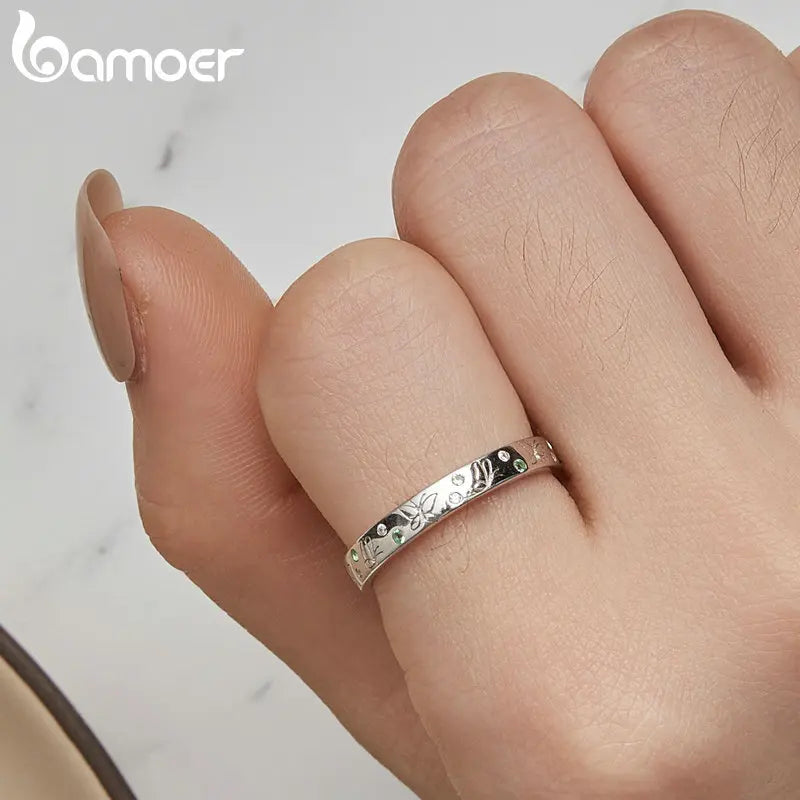 Bamoer 925 Sterling Silver Season Series Sea Wave Finger Ring Butterfly Ring Leaf Band for Women Birthday Gift Fine Jewelry