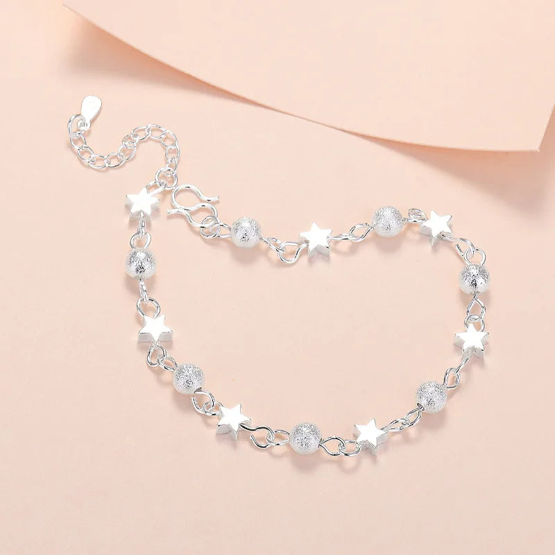 CIAXY Silver Color Small Fresh Star Bracelets for Women Personality Round Bead Bracelet Korean Fashion Jewelry Hot Sale