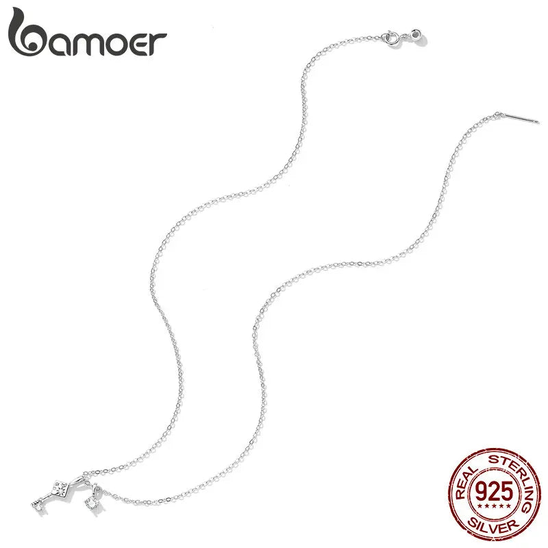 Bamoer 925 Sterling Silver Delicate Key & Lock Necklace for Women Shiny Cubic Zircon Pendant Chain Fine Jewelry 16.93'' SCN475