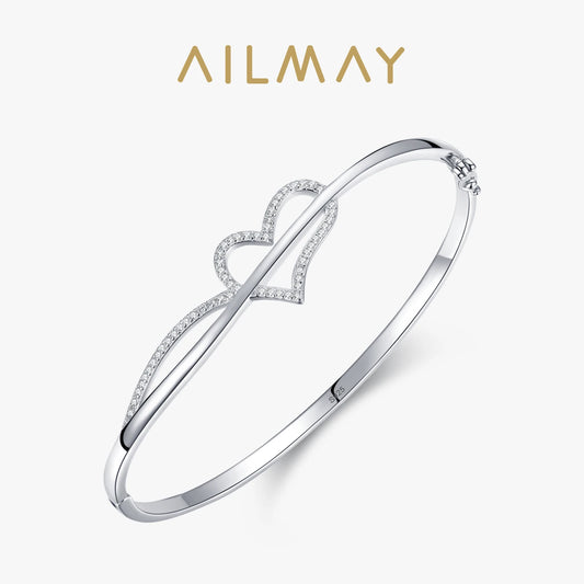 Ailmay Fashion Classic Cubic Clear Zirconia Jewelry Real 925 Sterling Silver Love Hearts Bracelets Fine Female Fashion Jewelry