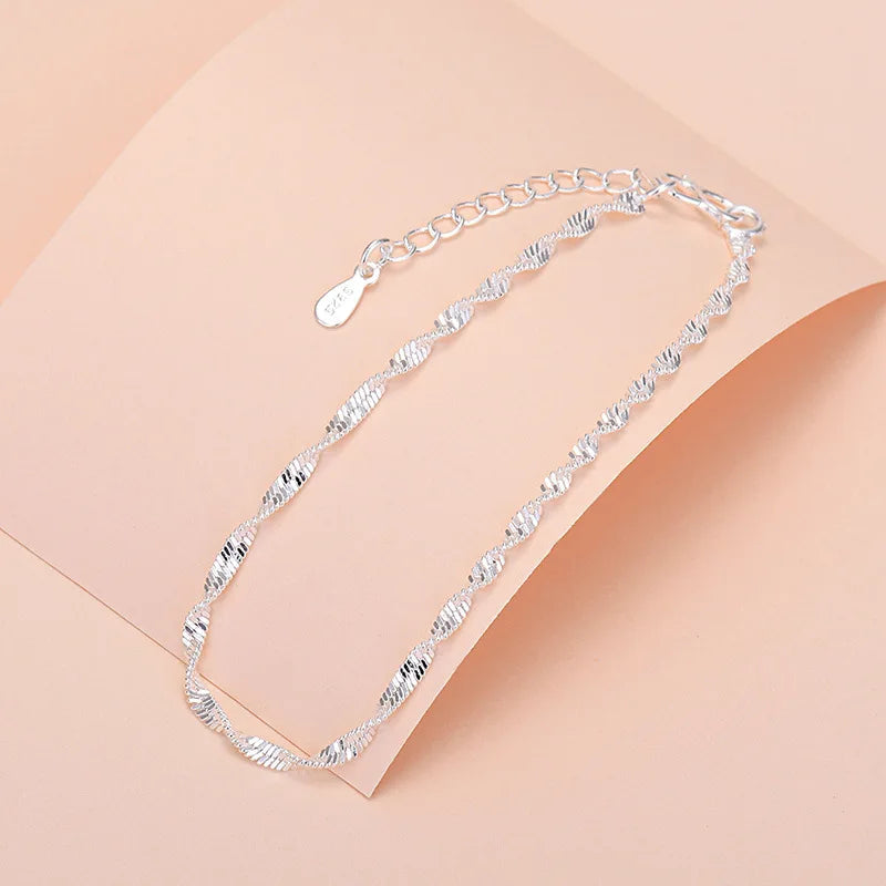 CIAXY Silver Color Water Wave Bracelets for Women Students Small Fresh Chain Bracelet Simple Jewelry Wholesale pulseras mujer