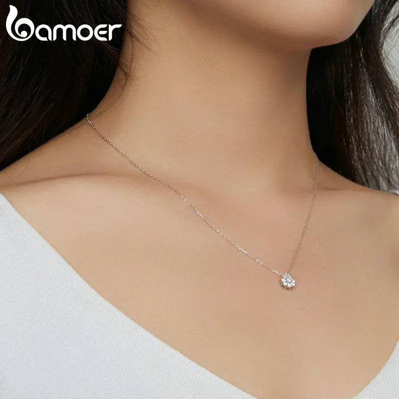 BAMOER 14K Gold Plated Pave Setting CZ Pear/Square Cut Solitaire Pendant Necklace for Women |Slider Adjustable | With Gift Box