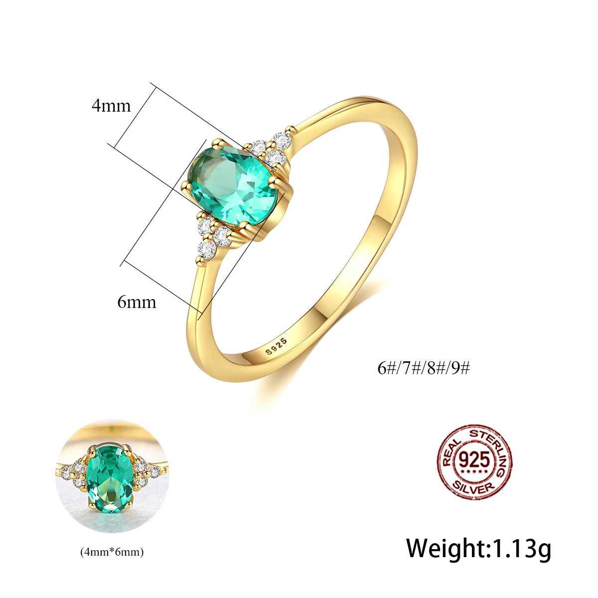 Luxury Emerald Gemstone Ring 925 Sterling Sliver Rings for Women Gold Plated Green Stone Zircon Classic Party Gift Fine Jewelry