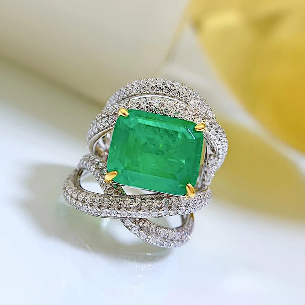 WUIHA Real 925 Sterling Silver Emerald Cut 5 Carat Emerald Simulated Moissanite Gemstone Ring for Women Gifts Drop Shipping