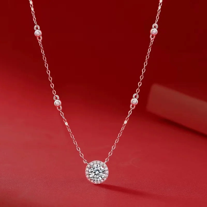 JIUZUAN 100% 925 Sterling Silver 1 Carat D Color Moissanite Drop Necklace Sparkling Engagement Wedding Party Fine Jewelry