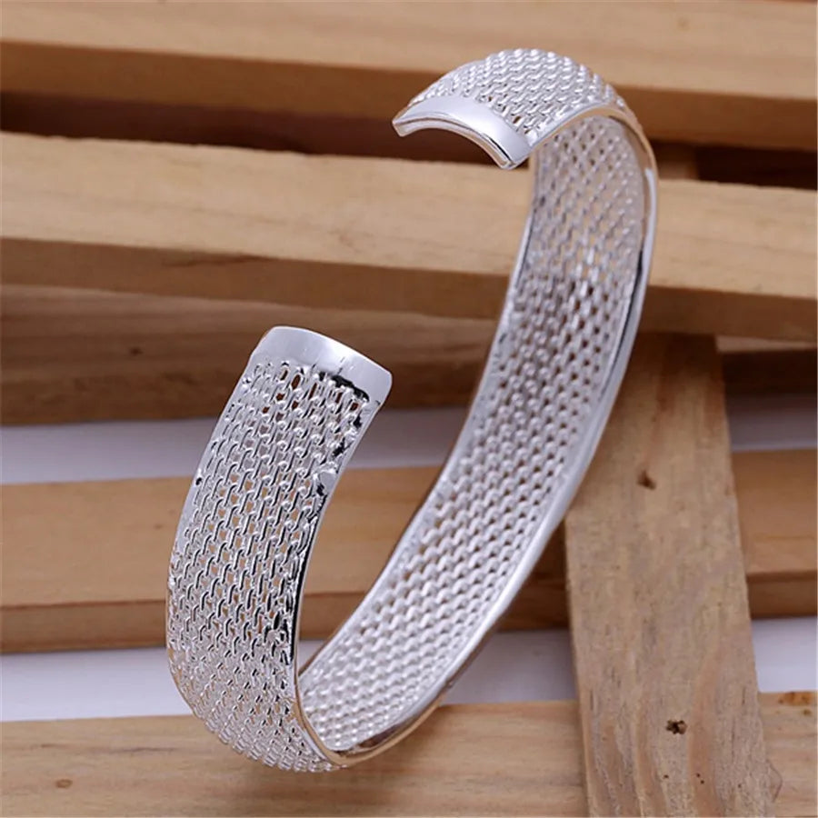 New 925 Sterling Silver Bracelets for Women elegant net bangle adjustable Jewelry Fashion Party Girl student Christmas Gifts