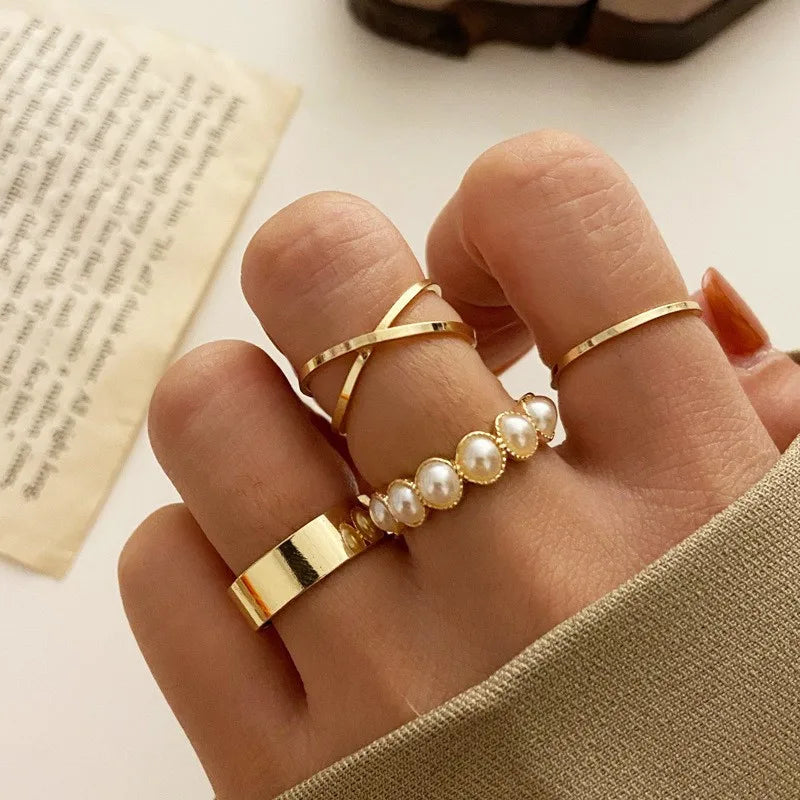 Punk Geometric Silver Color Chain Wrist Bracelet For Women Men Ring Charm Set Couple Emo Fashion Jewelry Gifts Pulsera Mujer