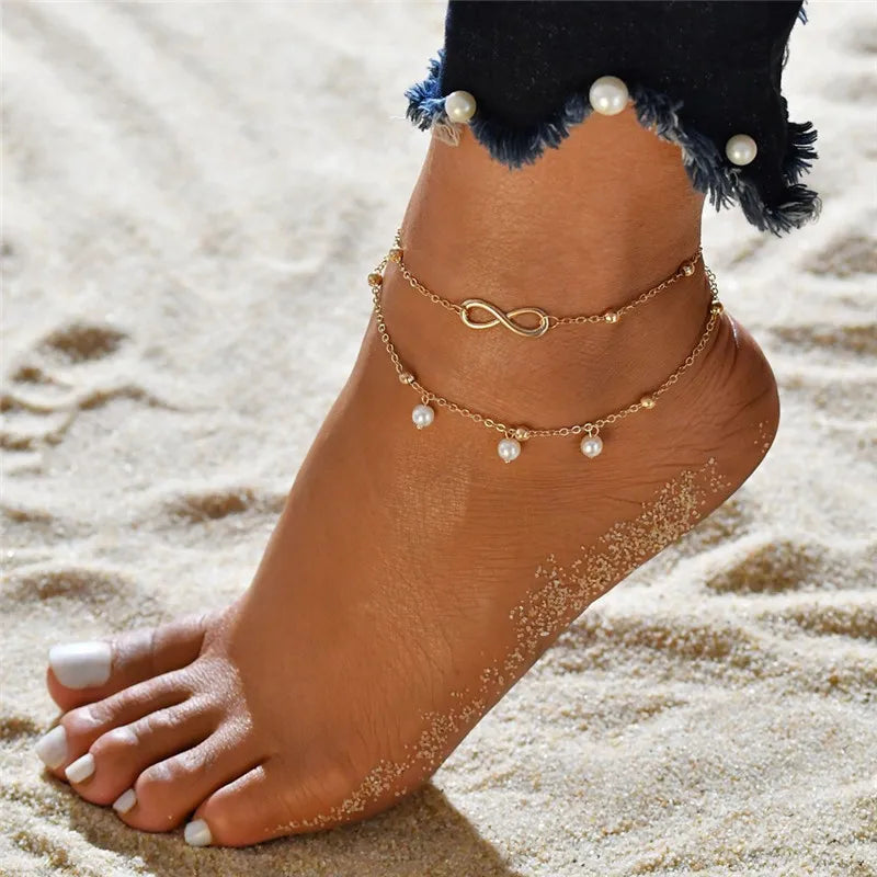 Bohemia Gold Silver Color Chain Ankle Bracelet On Leg Foot Jewelry Boho Pineapple Star Charm Anklet Set For Women Accessories