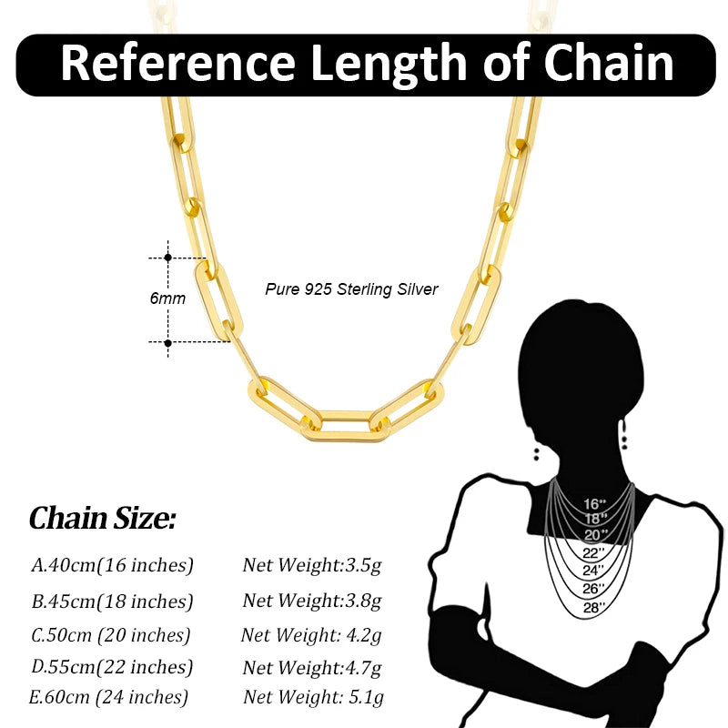 Rinntin 925 Sterling Silver Paperclip Neck Chain Fashion 14K Gold Link Chain Necklaces for Women Silver Dainty Jewelry SC39