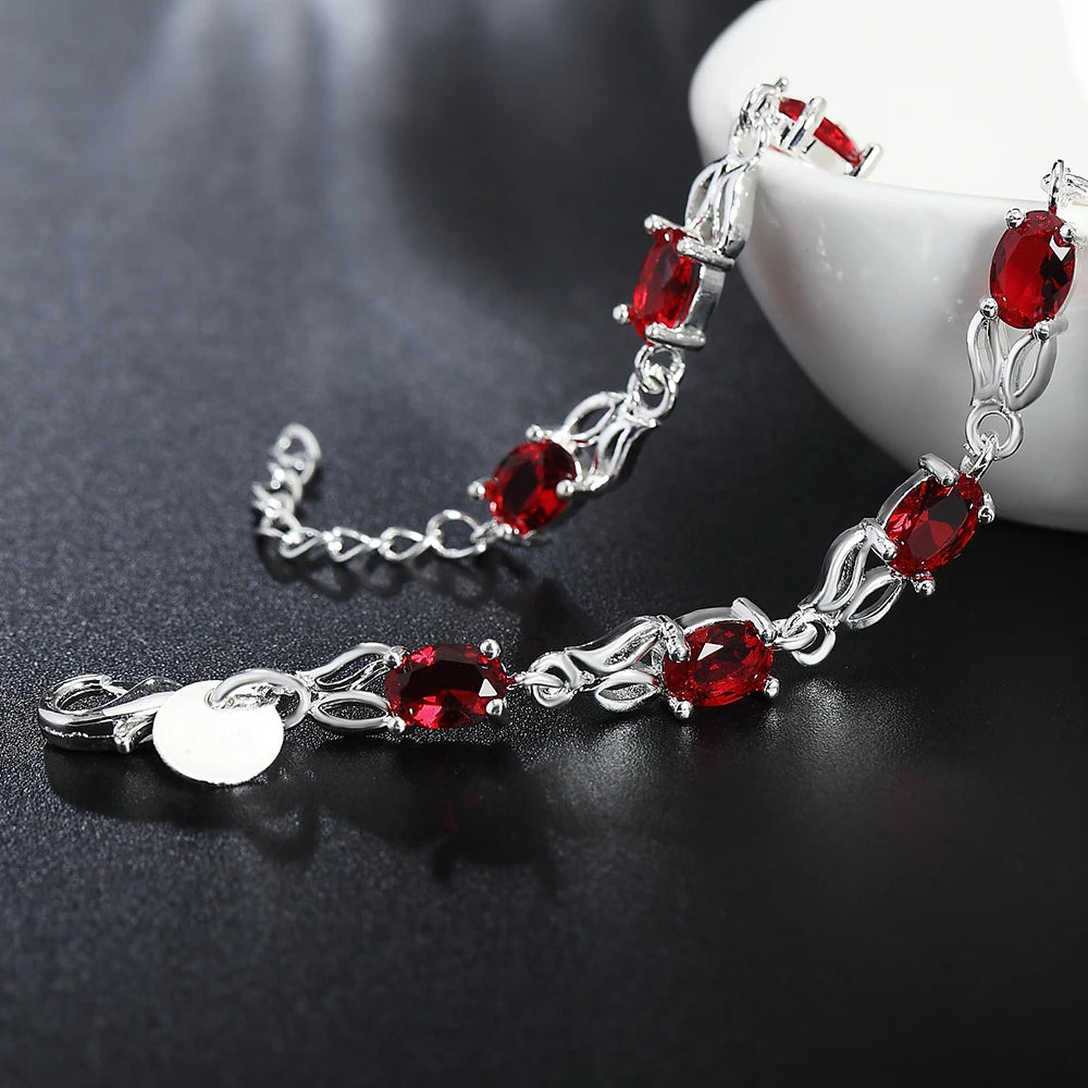 Women 925 Sterling Silver Chain Link Bracelet Jewelry Ruby Sapphire Amethyst Gemstone Bracelet 2021 Wedding Party Christmas