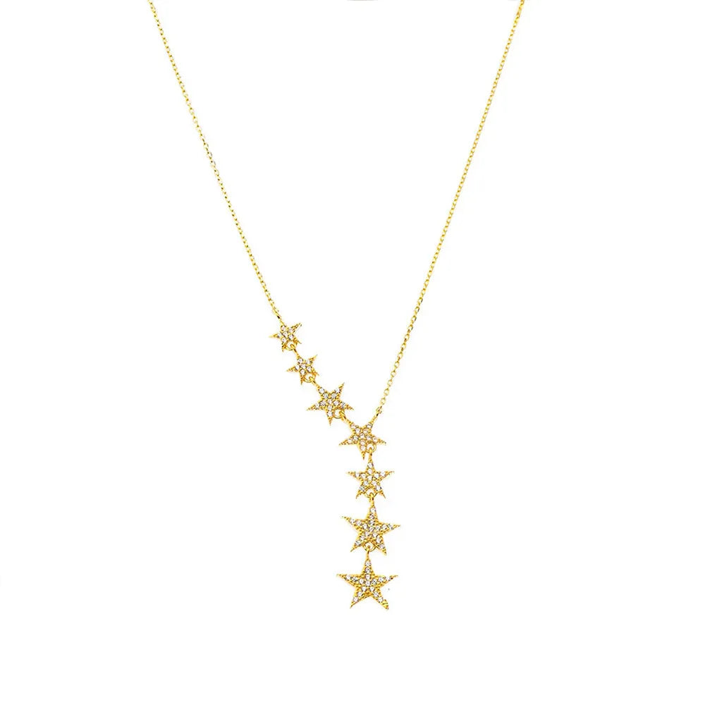 Huitan Aesthetic Stars Pendant Necklace Women Luxury Silver Color/Gold Color Choker Chain Necklace Wedding Party Fashion Jewelry