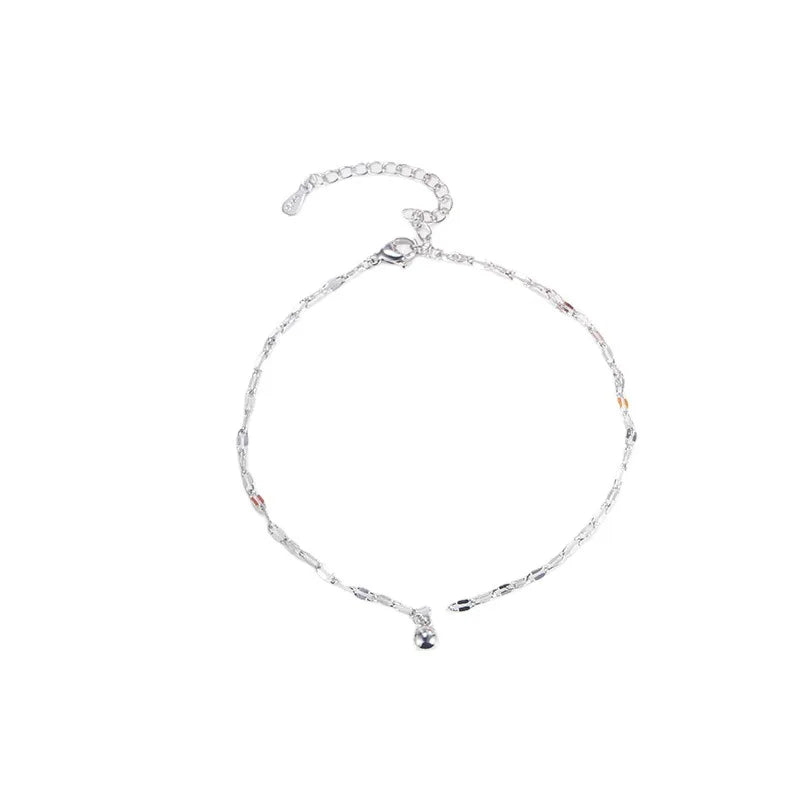 KOFSAC Luxury Trendy Round Bead Anklet For Women 925 Silver Foot Jewelry New Geometric Flat Chain Anklets Lady Summer Gift