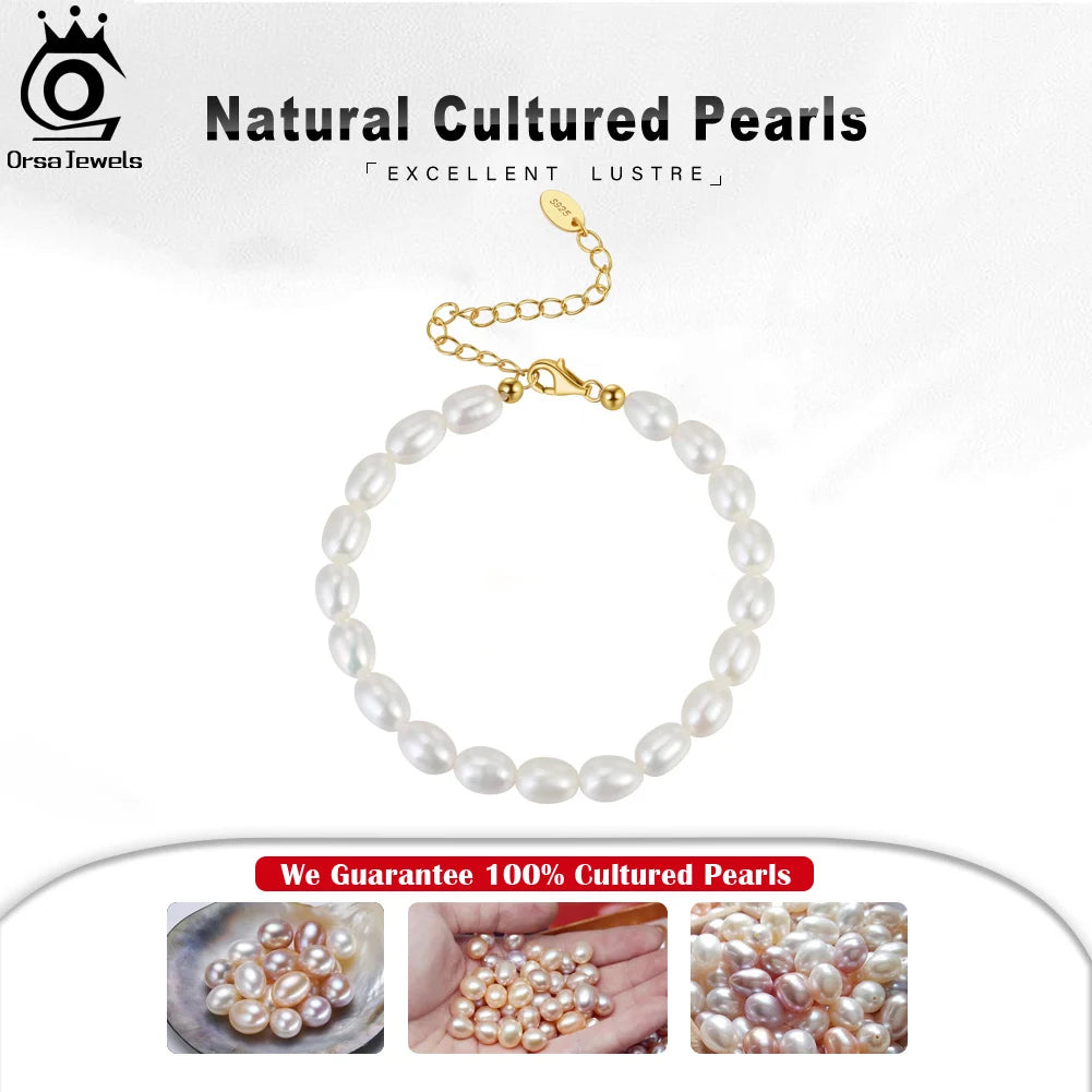 ORSA JEWELS Natural Pearl Bracelets for Women 14K Gold 925 Sterling Silver Bracelets Bridal Party Prom Pearls Jewelry GPB11