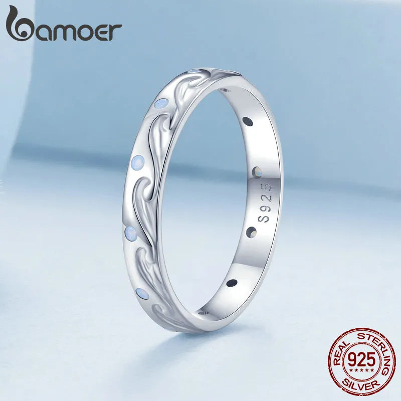 Bamoer 925 Sterling Silver Season Series Sea Wave Finger Ring Butterfly Ring Leaf Band for Women Birthday Gift Fine Jewelry