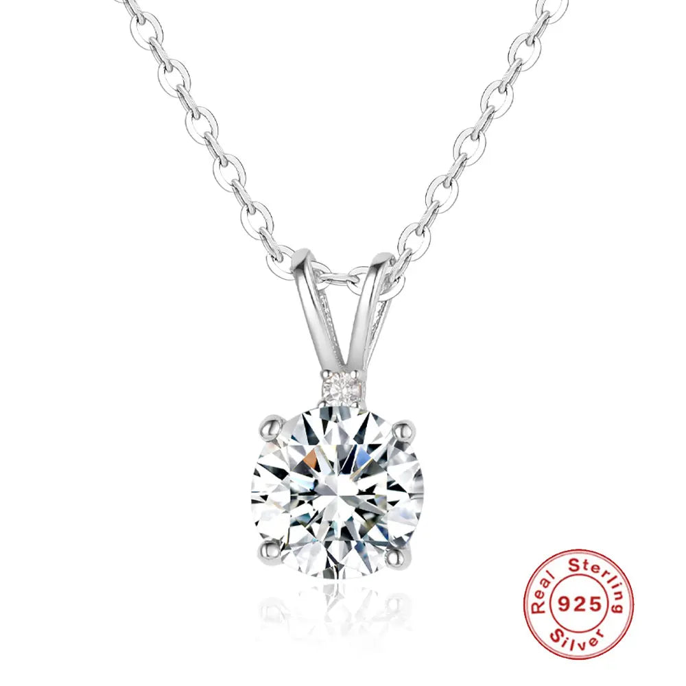 LaVixMia Italy 316 Solid 925 Sterling Silver 8mm 3.3 Ct Round Cut Pendant Necklace Women Girl Luxury CZ Zircon Jewelry Gift