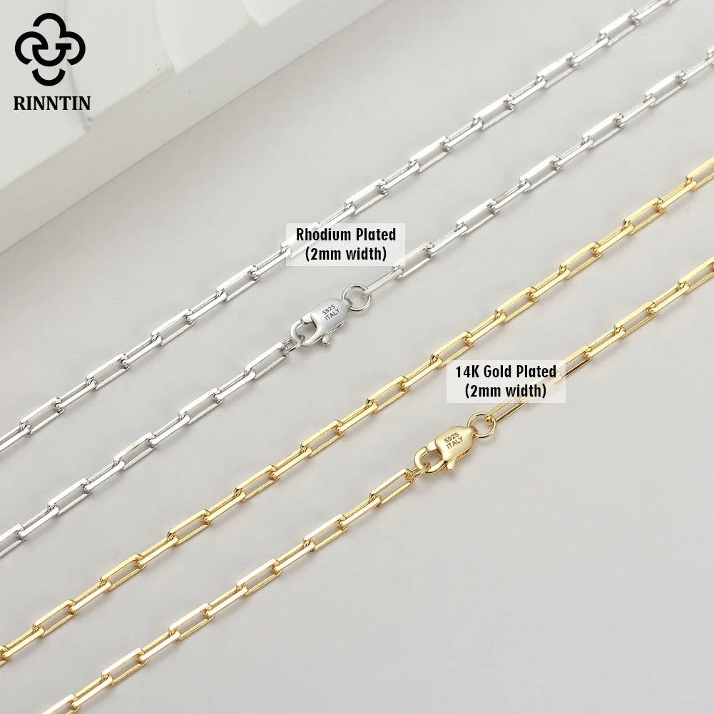 Rinntin 925 Sterling Silver Paperclip Neck Chain Fashion 14K Gold Link Chain Necklaces for Women Silver Dainty Jewelry SC39