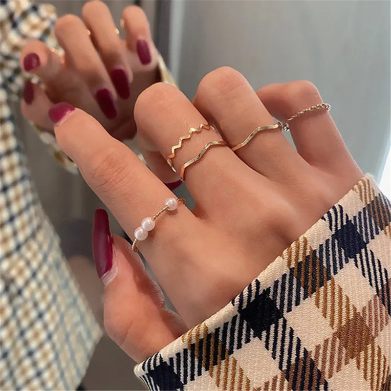 Punk Geometric Silver Color Chain Wrist Bracelet For Women Men Ring Charm Set Couple Emo Fashion Jewelry Gifts Pulsera Mujer